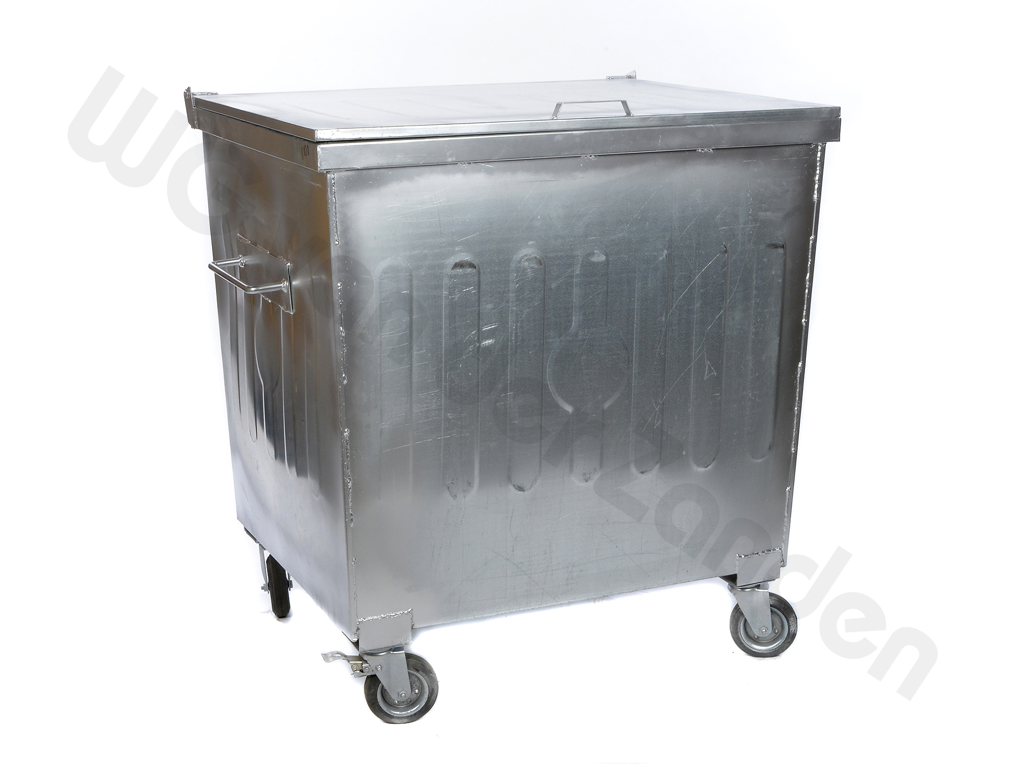 440456 GARBAGE CONTAINER 1100 LTR GALV. STEEL FLAT COVER WHEELED