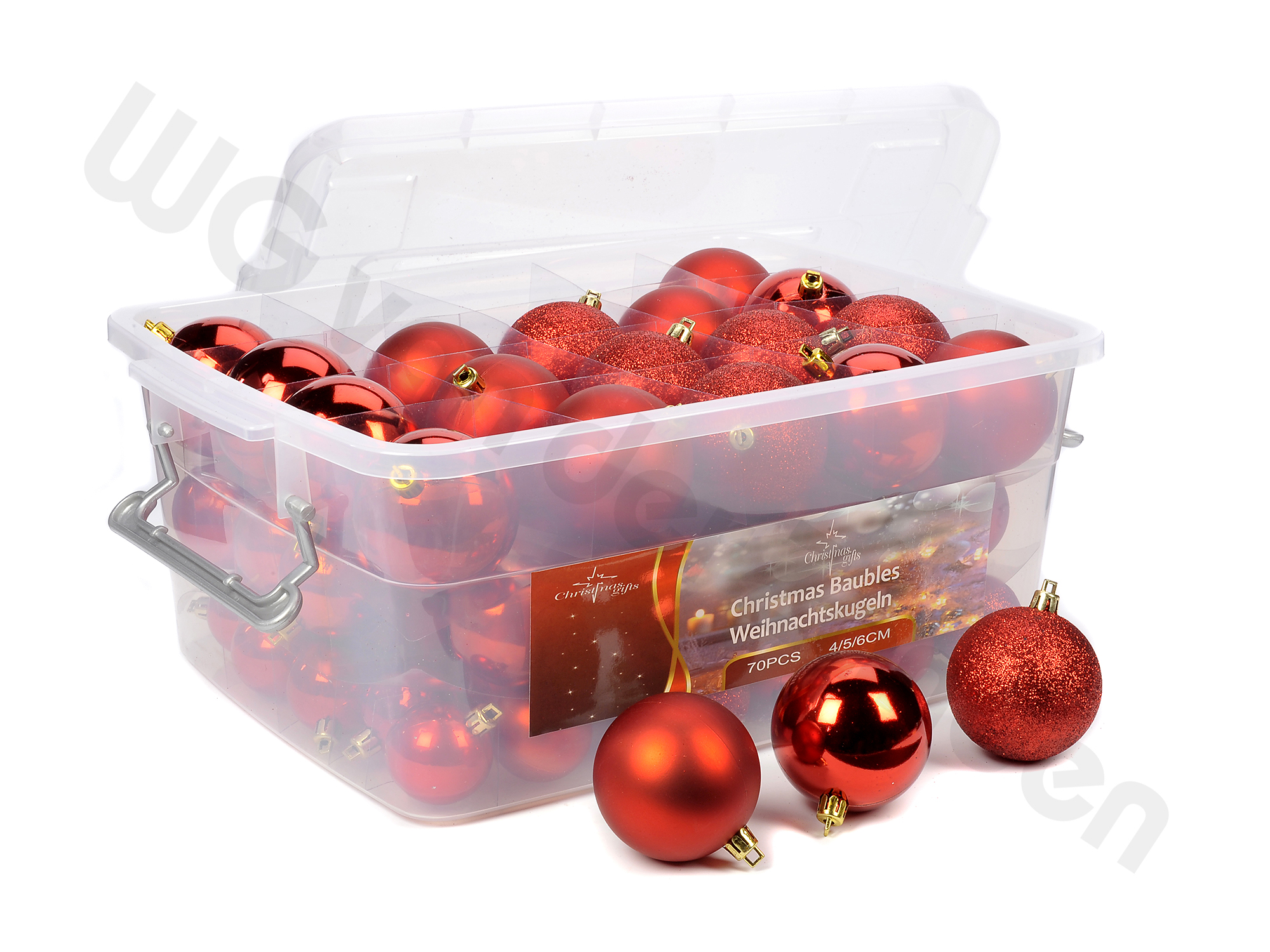 980012 XMAS BAUBLES PLASTIC RED SET / 70 PCS