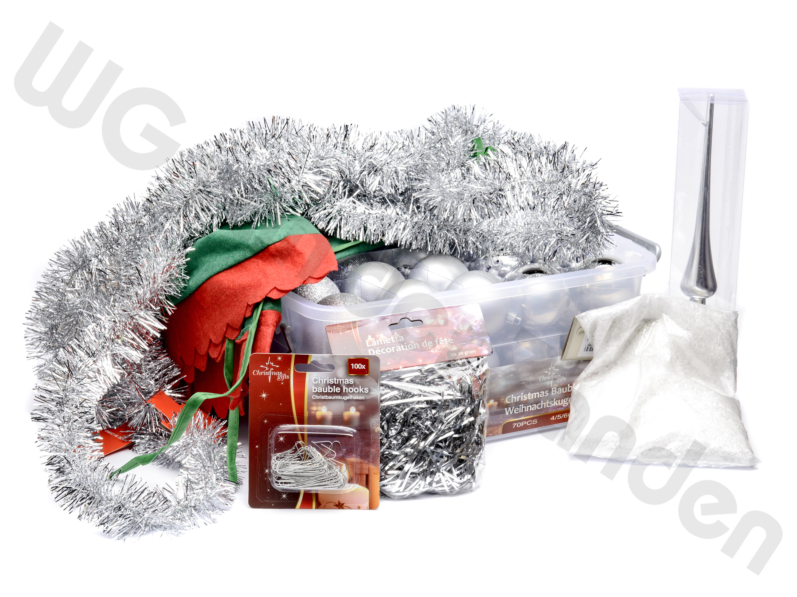 980200Z KERST DECORATIESET V/KERSTBOOM ZILVER